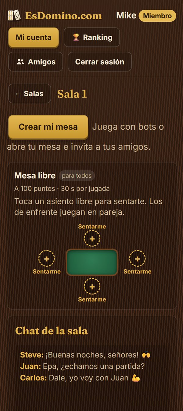 Sala con mesa libre y chat